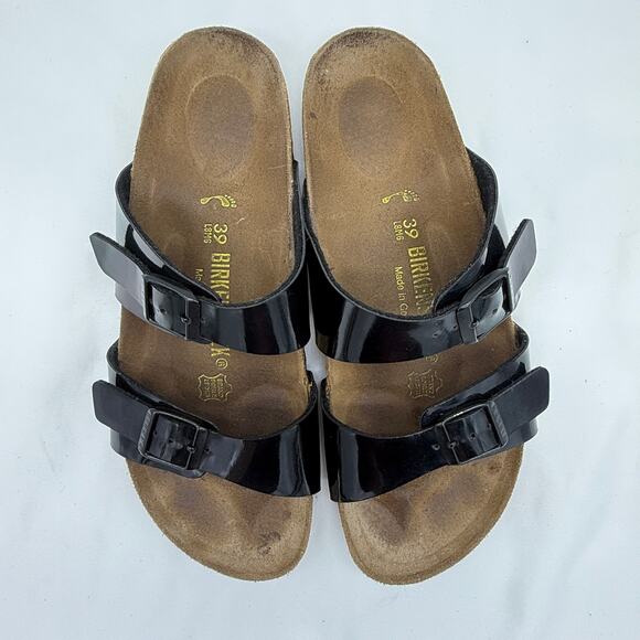 Birkenstock Ibiza Two Strap Black Patent Birk Flor Sandals Sz 39 EU / 8 US Women - Picture 3 of 9